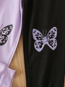 SHEIN 小女童蝴蝶圖案撞色吊帶上衣和運動褲 - 彩色 - 查看 6