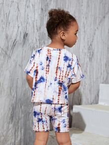 SHEIN NovaGlow Young Girl Young Girl Tie Dye Tee & Track Shorts