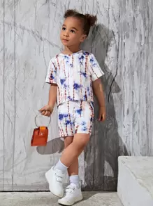 SHEIN NovaGlow Young Girl Young Girl Tie Dye Tee & Track Shorts
