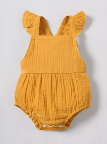 Newborn Baby Ruffle Trim Crisscross Back Bodysuit - Mustard Yellow - View 1