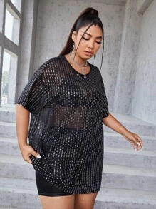 SHEIN ICON 夏季亮片透视上衣 - 黑色 - 查看 6