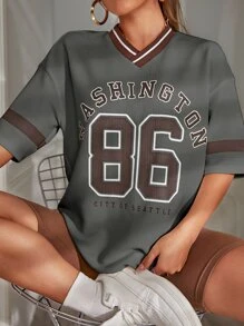SHEIN Unity Drop Shoulder Letter & Number Print Tee - Dark Grey - View 4