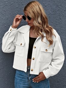 SHEIN Essnce Cazadora corta con botón delantero con parche de bolsillo - Blanco - Ver 1