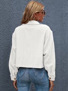 SHEIN Essnce Cazadora corta con botón delantero con parche de bolsillo - Blanco - Ver 2