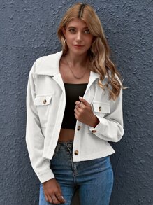 SHEIN Essnce Cazadora corta con botón delantero con parche de bolsillo - Blanco - Ver 4