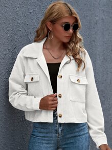 SHEIN Essnce Cazadora corta con botón delantero con parche de bolsillo - Blanco - Ver 5
