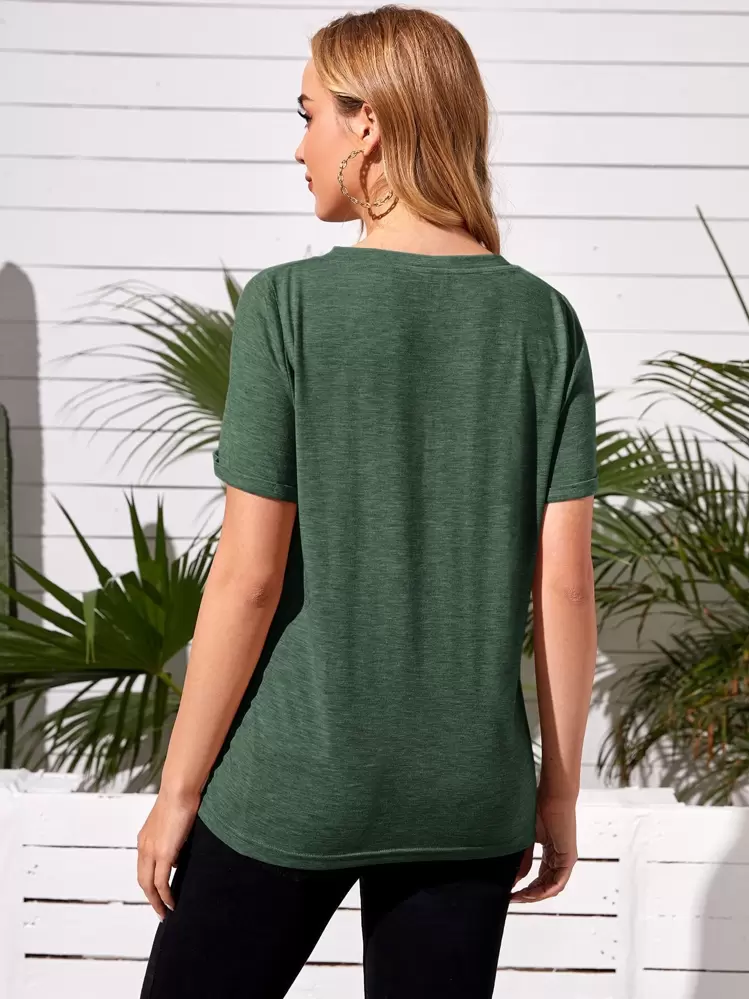SHEIN Maternity Patched Pocket Solid Tee - Dark Green - View 2