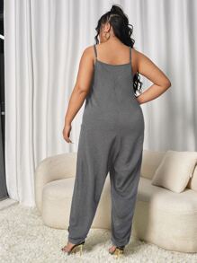 SHEIN Essnce Mono de tirantes suelto con doble bolsillos - Gris - Ver 2