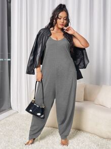 SHEIN Essnce Mono de tirantes suelto con doble bolsillos - Gris - Ver 3