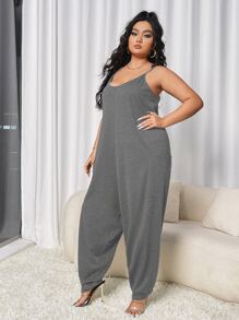 SHEIN Essnce Mono de tirantes suelto con doble bolsillos - Gris - Ver 5