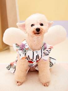 PETSIN Plant Print Bow Decor Pet Dress - Multicolor - View 3