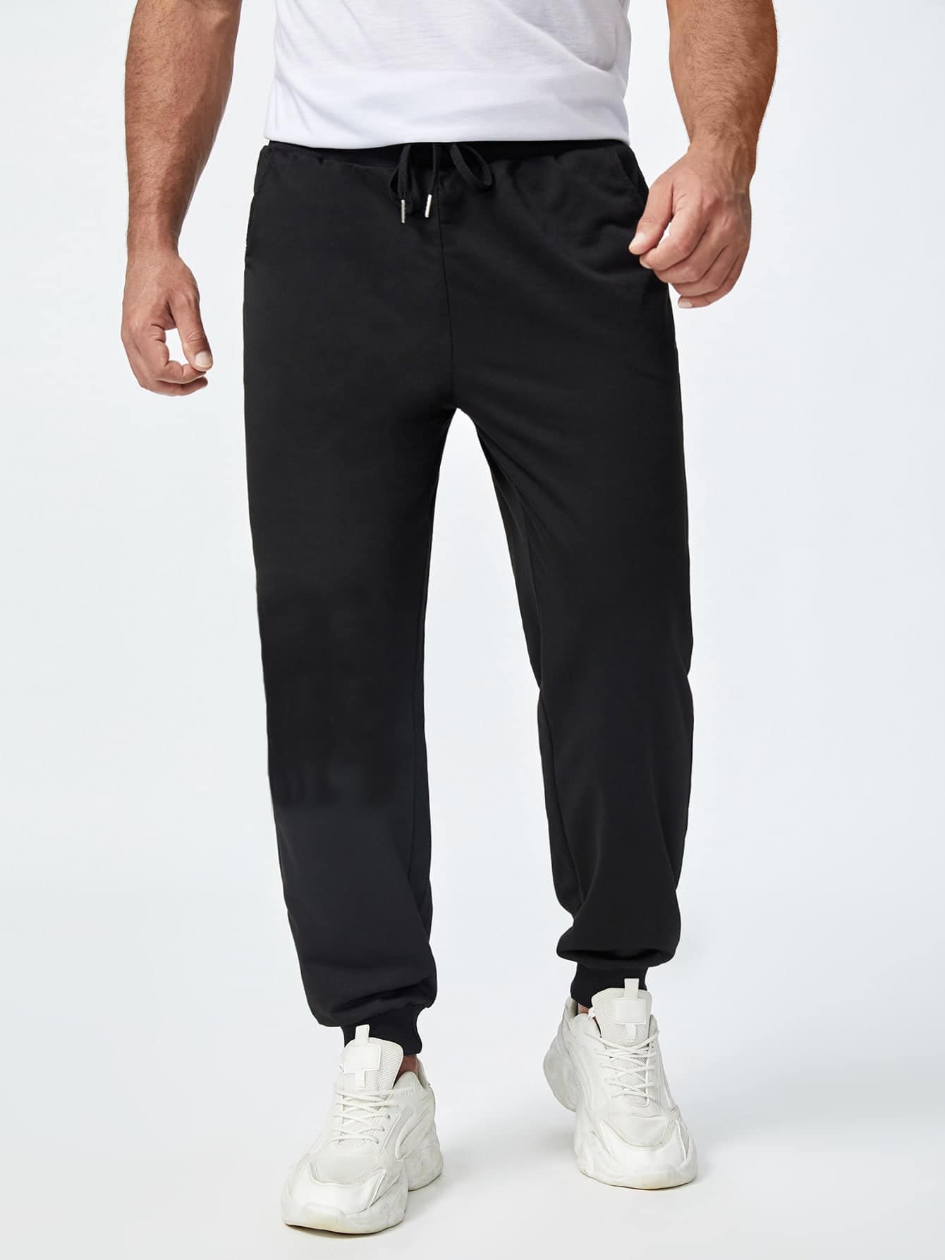 Manfinity Homme Men Drawstring Waist Joggers - Black - View 1