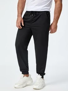 Manfinity Homme Men Drawstring Waist Joggers - Black - View 4