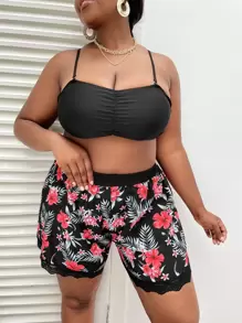 Swim Vcay Plus fund de bikini cu dantelă cu imprimeu tropical