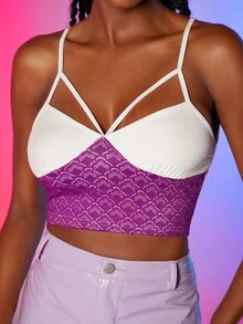 SHEIN Unity 撞色蕾絲拼接吊帶短上衣 - 彩色 - 查看 4