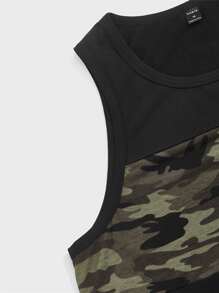 GENTILAND Men Cotton Contrast Camo Print Tank Top - Black - View 3