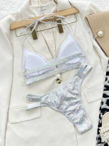 Swim SXY Bikini dây cắt kim loại đi biển mùa hè - Bạc - Xem 2