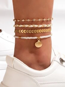 imoli 4 piezas Pulsera tobillera con concha & con diseño de diamante de imitación