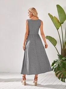 EMERY ROSE Scoop Neck Solid Dress - Grey - View 2