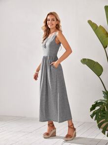 EMERY ROSE Scoop Neck Solid Dress - Grey - View 5