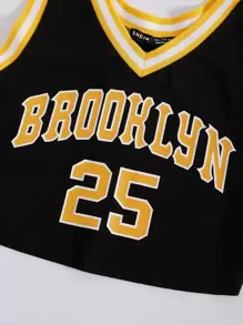 SHEIN Unity 字母圖案無袖短上衣 - 黑色 - 查看 5