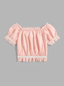 Áo sơ mi nữ Tương phản ren viền lá sen Thắt nút Kẻ sọc Giải trí - Hồng - Xem 2