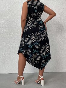 SHEIN LUNE Đầm Plus Size Bất đối xứng Thắt lưng Trọn gói Thực vật Boho - màu đen - Xem 2