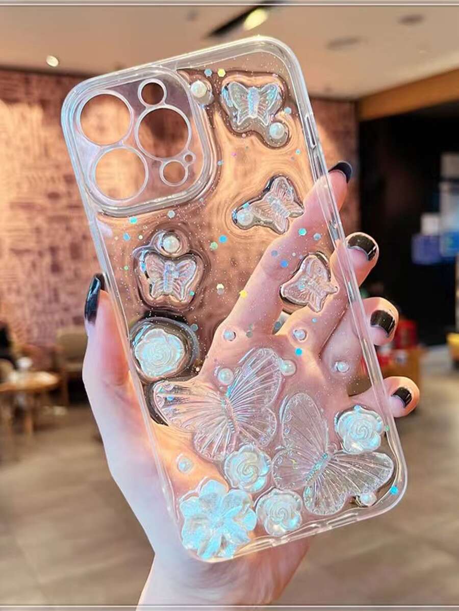 Funda para móvil con mariposa de resina epoxy - transparente - Ver 1