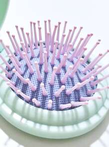 Espejo plegable y cepillo de pelo con bloques de color azul y morado, esenciales para viajar y volver a la escuela, accesorios para el cabello para mujeres - Multicolor - Ver 4