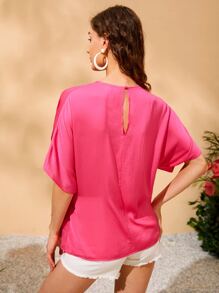 Batwing Sleeve Knot Hem Top - Hot Pink - View 2