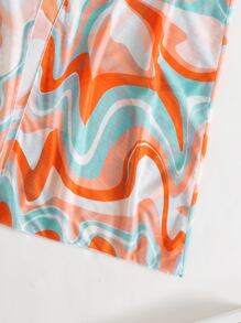 SHEIN Swim 漩渦圖案比基尼套裝交叉文胸和褶邊短褲和海灘罩衫3入組泳衣 - 彩色 - 查看 6