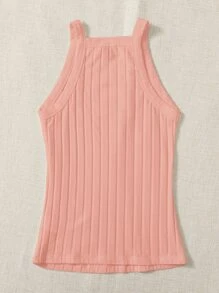 SHEIN EZwear 羅紋針織吊帶上衣 - 珊瑚粉 - 查看 2