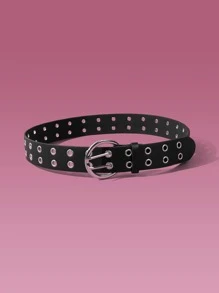 ROMWE Grunge Punk 孔眼裝飾搭扣腰帶 - 黑色 - 查看 2