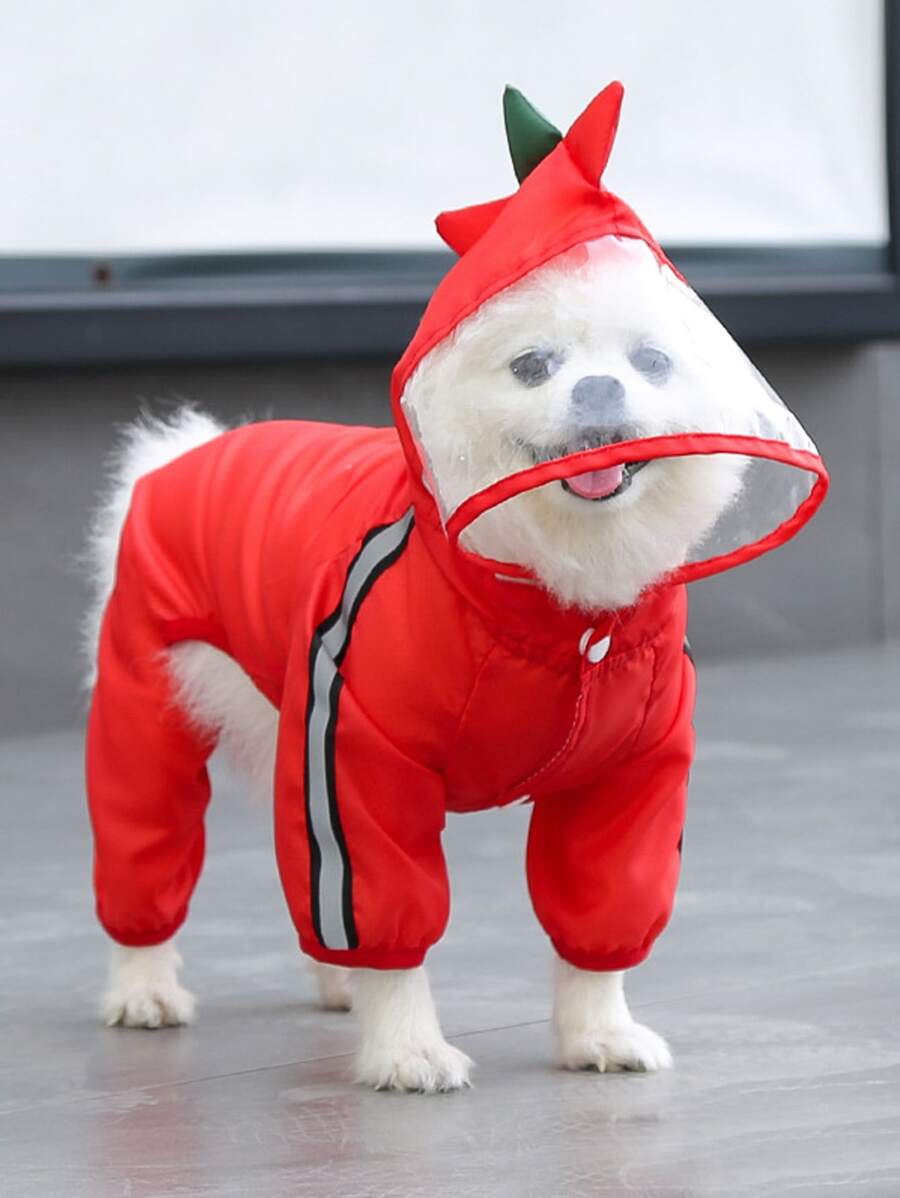 1pc Dinosaur Design Pet Raincoat - Red - View 1