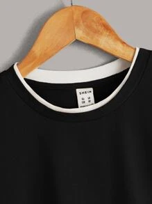 SHEIN 男孩貼布細節假兩入組T恤 - 黑色 - 查看 4