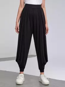 Mulvari Pantalones Bajos Elásticos Con Puño Para Mujer - Negro - Ver 2