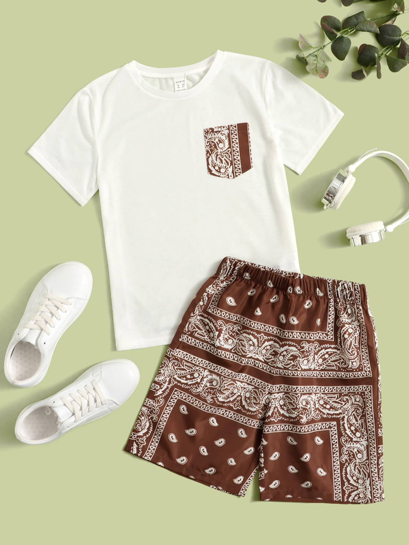 SHEIN Bộ hai mảnh Trai Túi Paisley Boho - Nhiều màu - Xem 1