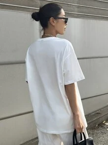 DAZY Slogan & Figure Graphic Drop Shoulder Tee - White - View 2