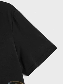 Manfinity RebelGame 男士T恤合身領口短袖圖形T恤街頭夏季涤纶款 - 黑色 - 查看 5