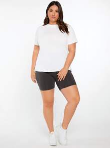 SHEIN BASICS Plus Solid Round Neck Tee - White - View 3