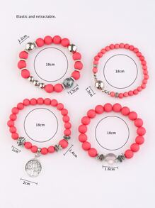 4入组/套樹細節圓形吊飾串珠手鏈 - 彩色 - 查看 4