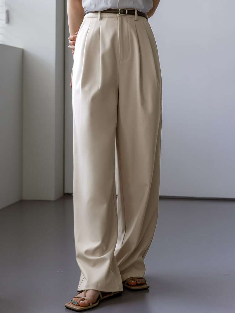 High Waist Fold Pleated Tailored Pants