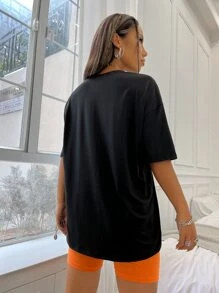 SHEIN Unity Animal & Letter Graphic Drop Shoulder Tee & Cycling Shorts - Multicolor - View 2