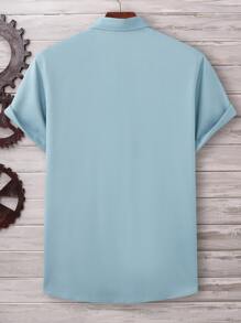 Manfinity Homme Men Letter Embroidery Patched Pocket Shirt Without Tee - Dusty Blue - View 2