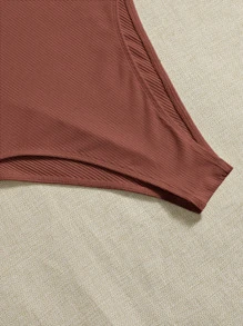 SHEIN EZwear 大圓領羅紋針織連體衣 - 鏽棕色 - 查看 5