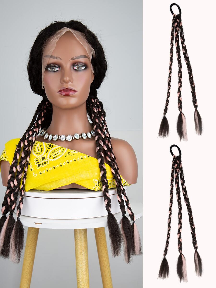 2pcs Two Tone Long Synthetic Hair Braid With Hair Tie - Multicolor - View 1