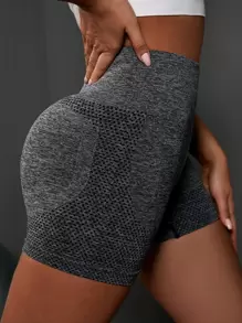 Powerista Quần short thể thao cạp rộng Space Dye Quần short co giãn Quần short thể thao nữ, Quần short tập gym, Quần short đi xe đạp - Màu xám đen - Xem 2