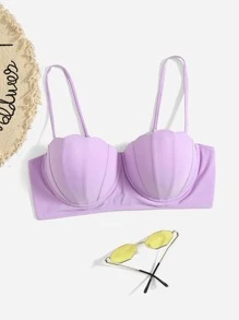 SHEIN Swim Curve Summer Beach Plus Scallop Trim Push Up Bikini Top - Lilac Purple - View 1