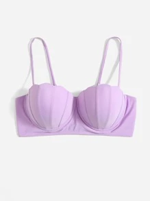 SHEIN Swim Curve Summer Beach Plus Scallop Trim Push Up Bikini Top - Lilac Purple - View 4