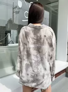 DAZY 扎染落肩衬衫，秋装长袖上衣